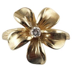 Vintage 14 Karat Yellow Gold and Diamond Flower Ring Size 5 #14907