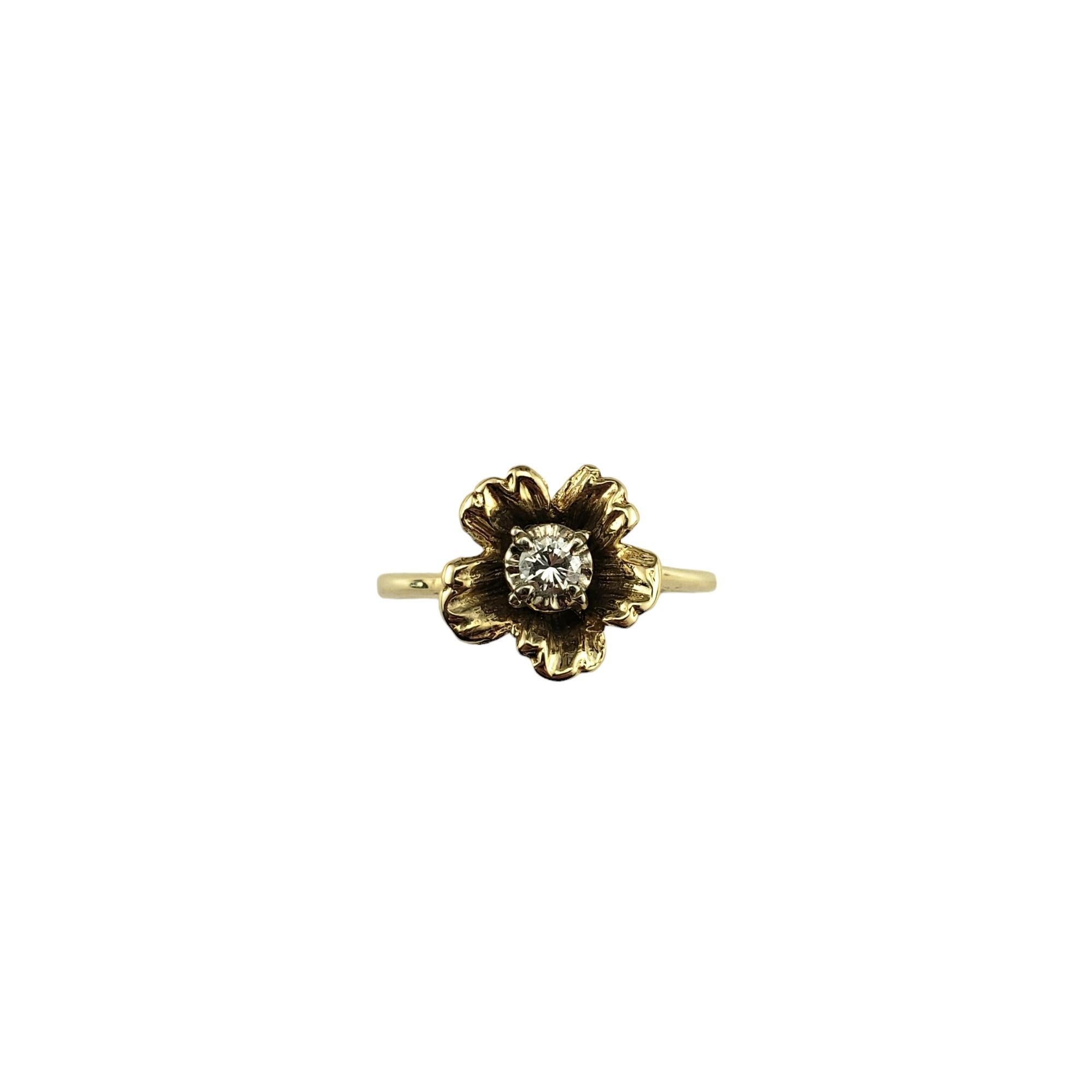 14 Karat Yellow Gold and Diamond Flower Ring Size 8 #16737 For Sale