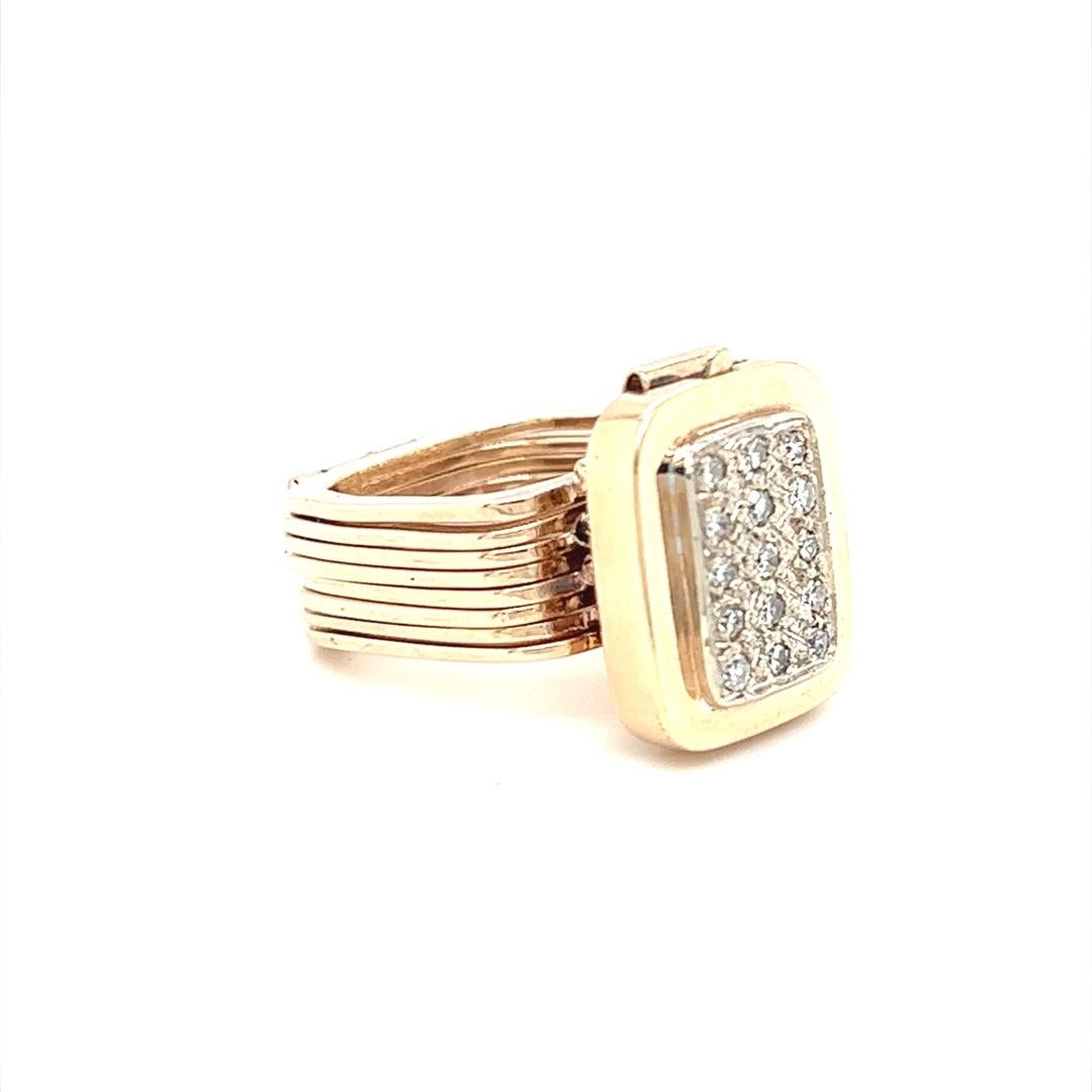 14 Karat Yellow Gold and Diamond Folding Convertible Ring Bracelet For Sale 4