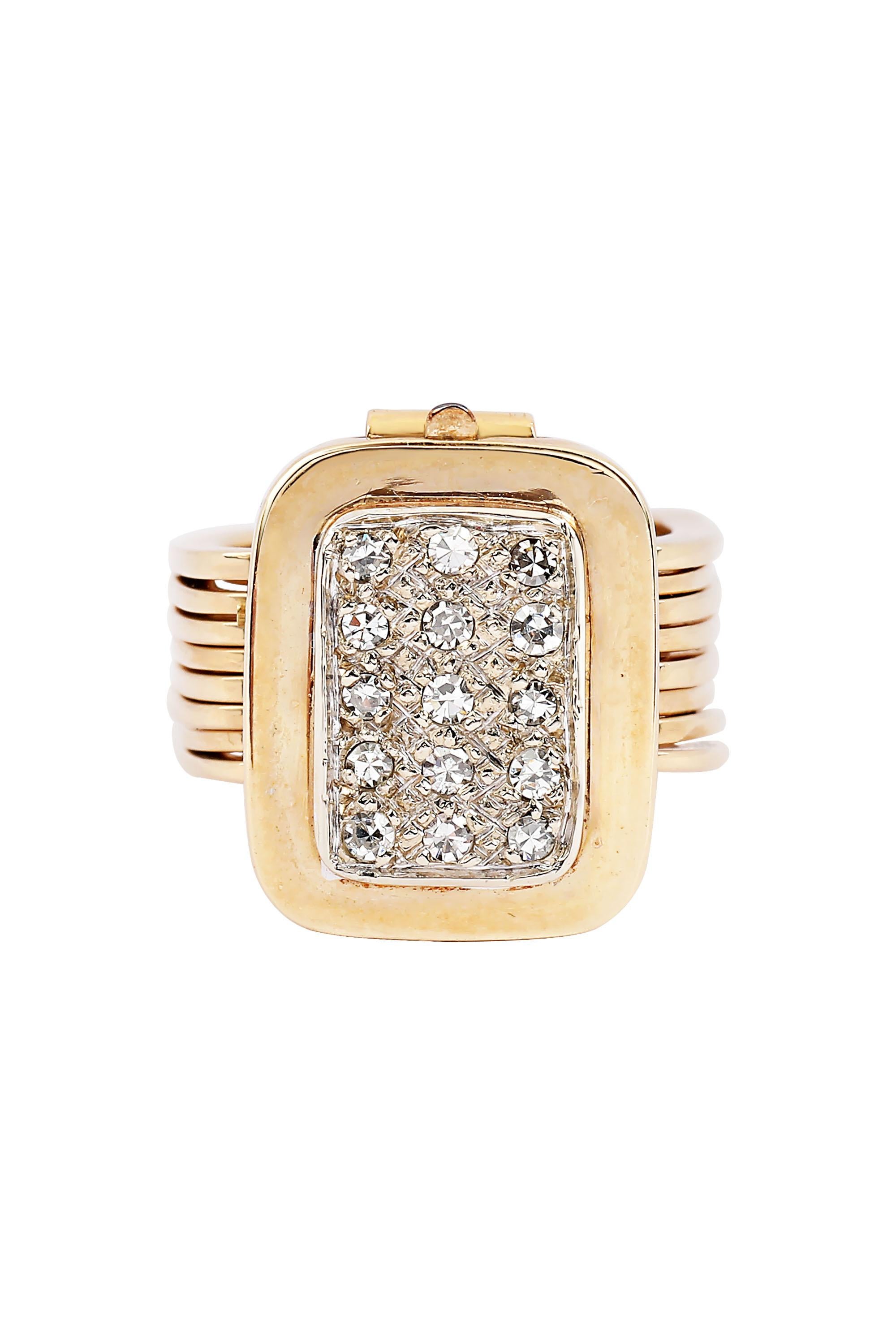 Women's or Men's 14 Karat Yellow Gold and Diamond Folding Convertible Ring Bracelet For Sale
