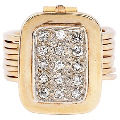 Bracelet bague pliante convertible en or jaune 14 carats et diamants