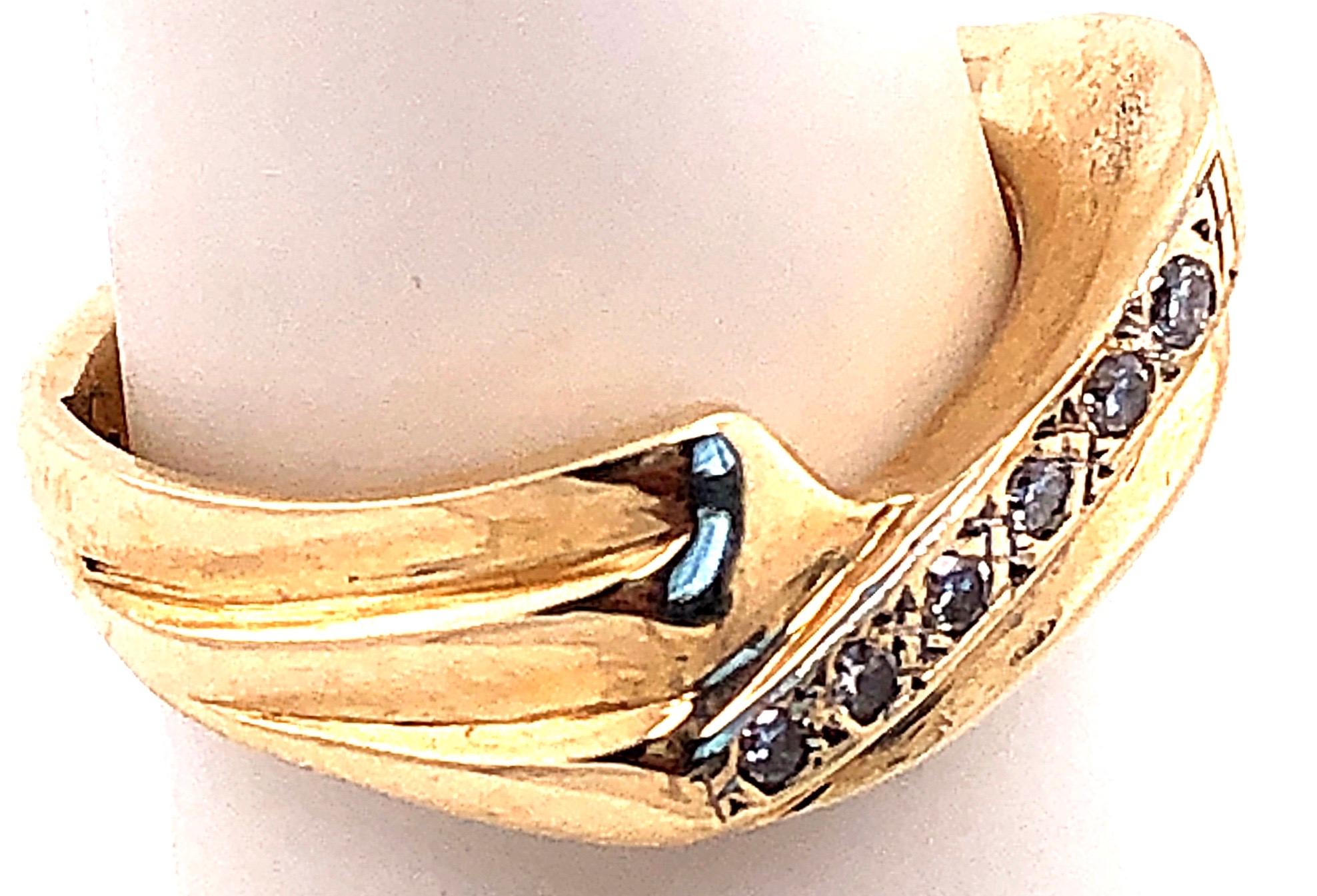 Modern 14 Karat Yellow Gold and Diamond Freeform Ring For Sale