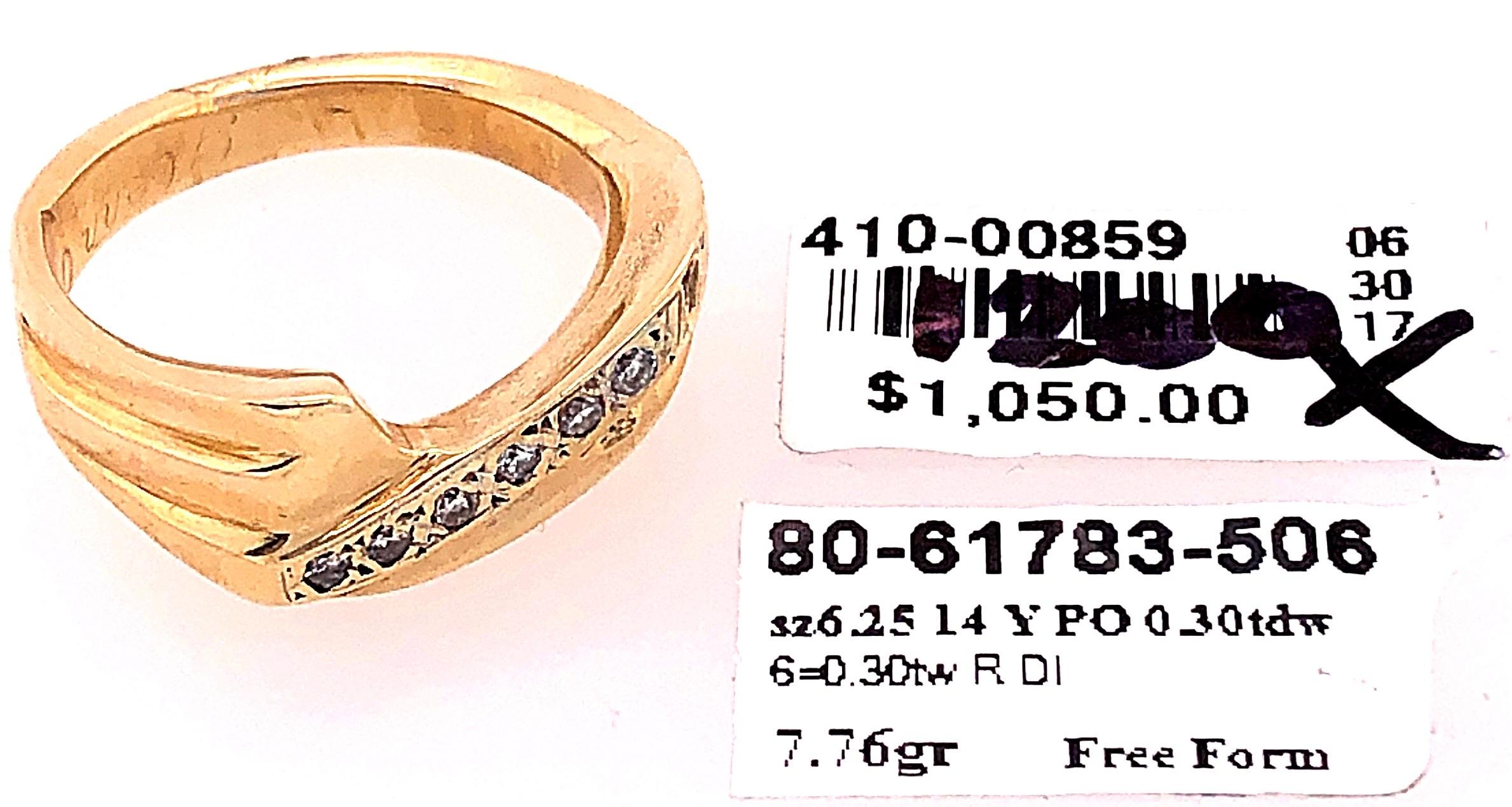 Women's 14 Karat Yellow Gold and Diamond Freeform Ring For Sale