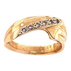Bague de forme libre en or jaune 14 carats et diamant