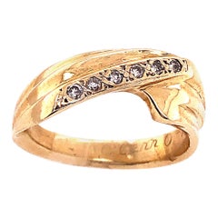 Bague de forme libre en or jaune 14 carats et diamants