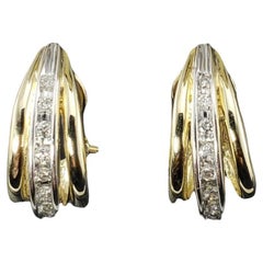 14 Karat Yellow Gold and Diamond Half Hoop Earrings #18061