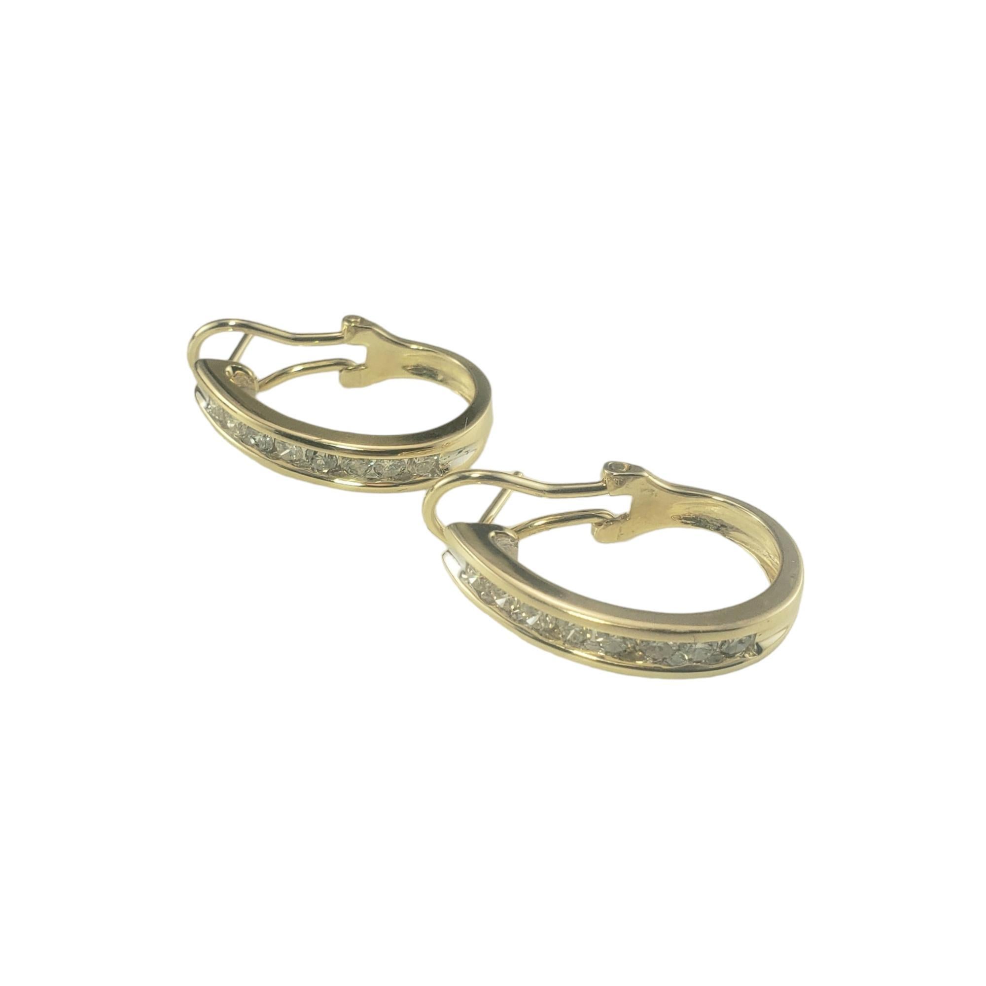 14 Karat Yellow Gold and Diamond Half Oval Hoop Earrings #16751 In Good Condition For Sale In Washington Depot, CT