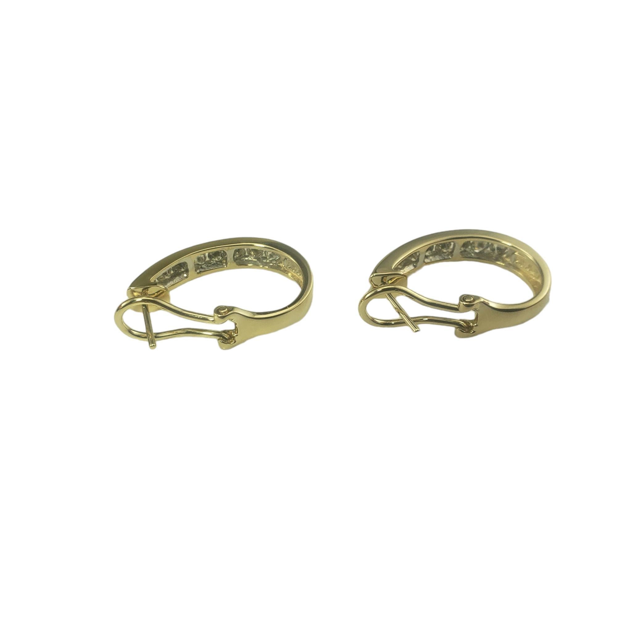 Women's 14 Karat Yellow Gold and Diamond Half Oval Hoop Earrings #16751 For Sale