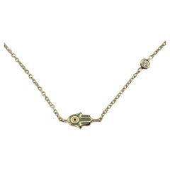 14 Karat Yellow Gold and Diamond Hamsa Hand Bracelet #19445