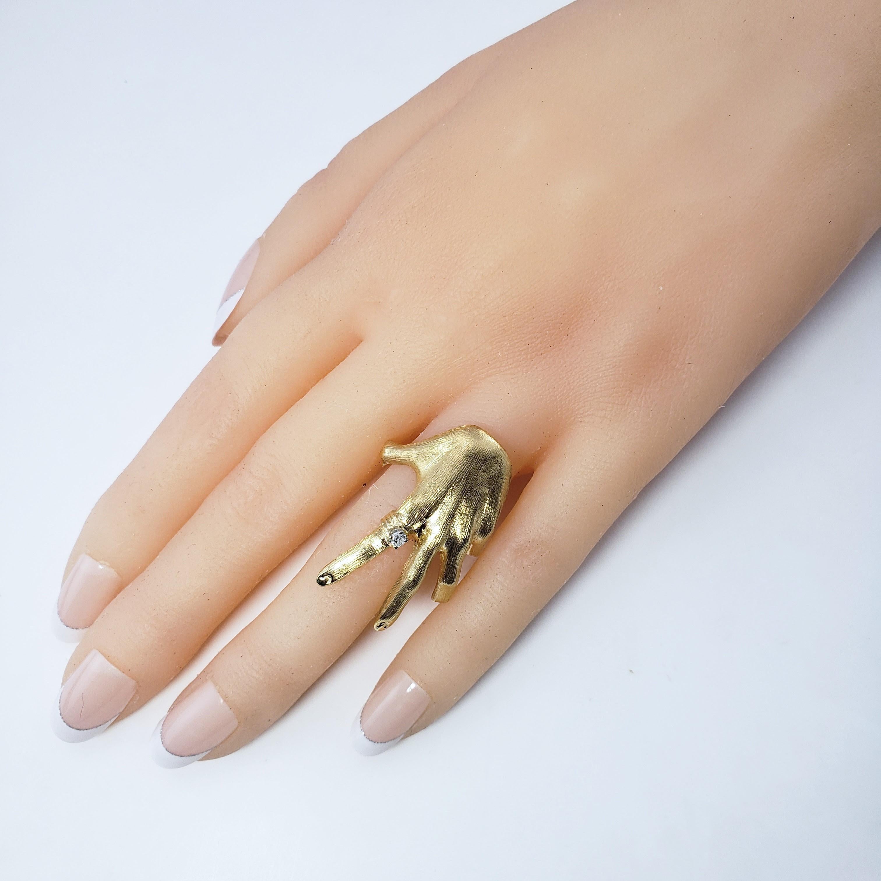 Brilliant Cut 14 Karat Yellow Gold and Diamond Hand Ring Size 6