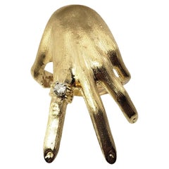 14 Karat Yellow Gold and Diamond Hand Ring Size 6