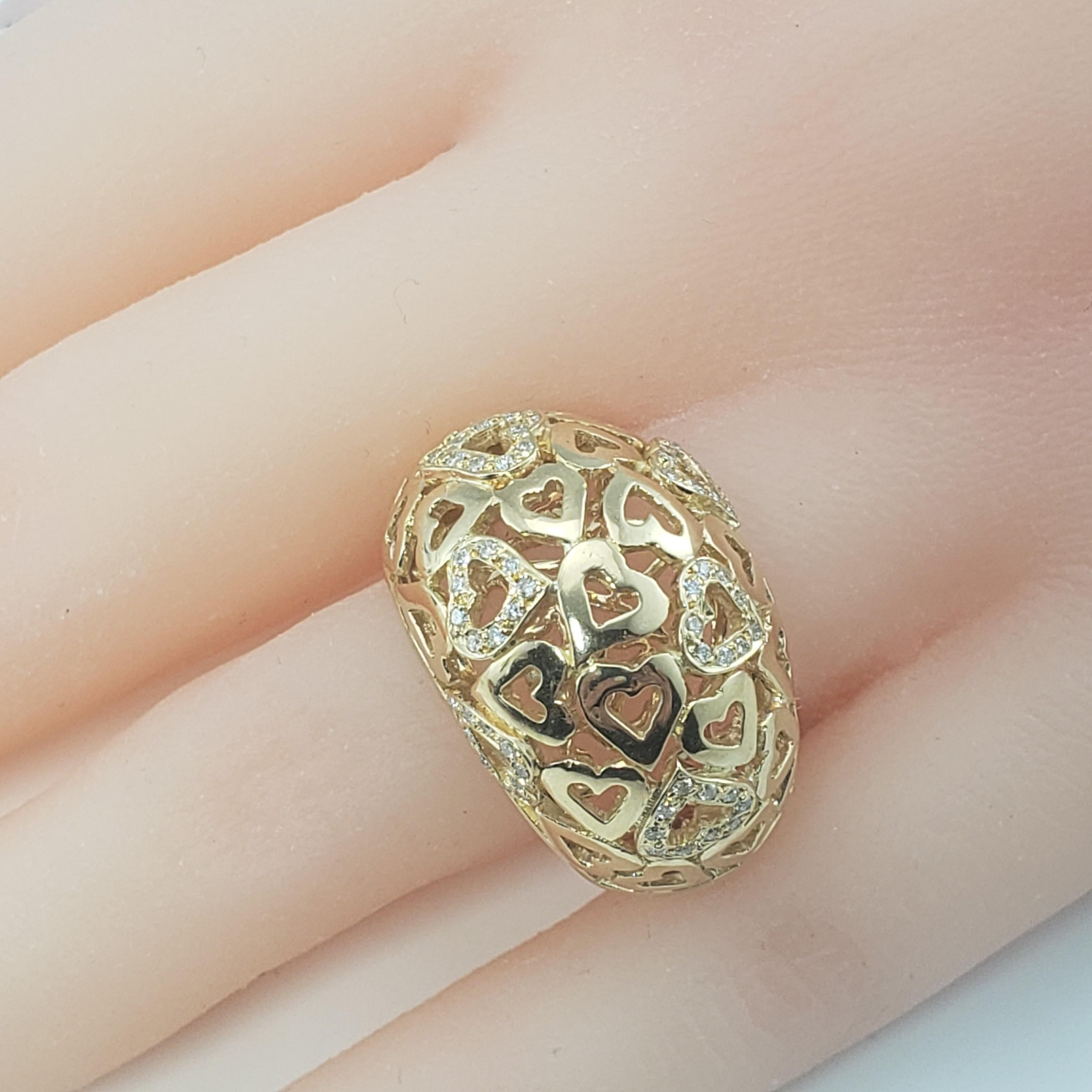 14 Karat Yellow Gold and Diamond Heart Dome Ring Size 7.25 For Sale 3