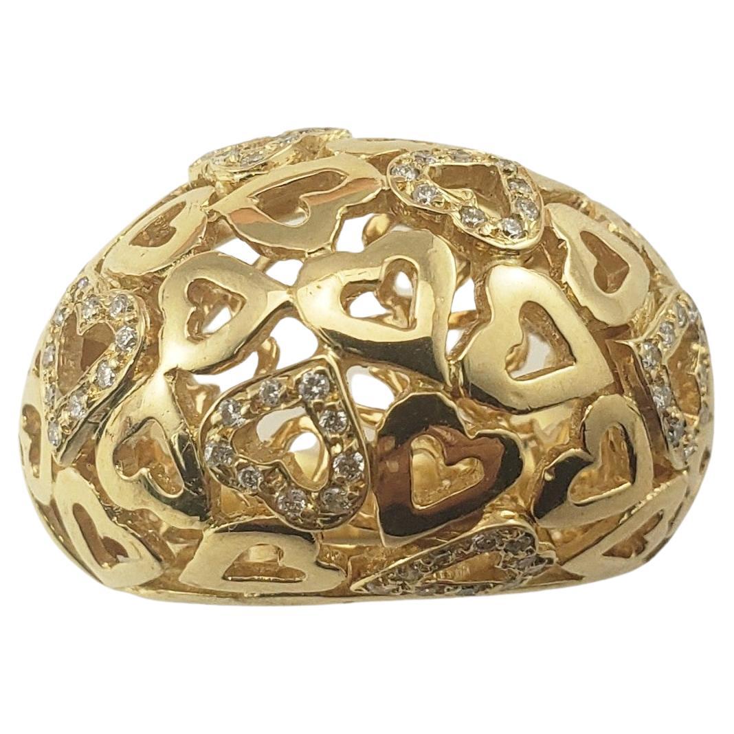 14 Karat Yellow Gold and Diamond Heart Dome Ring Size 7.25 For Sale