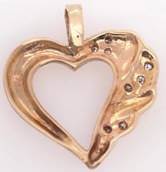 14 Karat Yellow Gold and Diamond Heart Pendant / Charm
