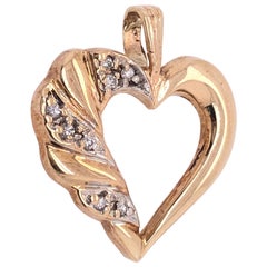 14 Karat Yellow Gold and Diamond Heart Pendant / Charm