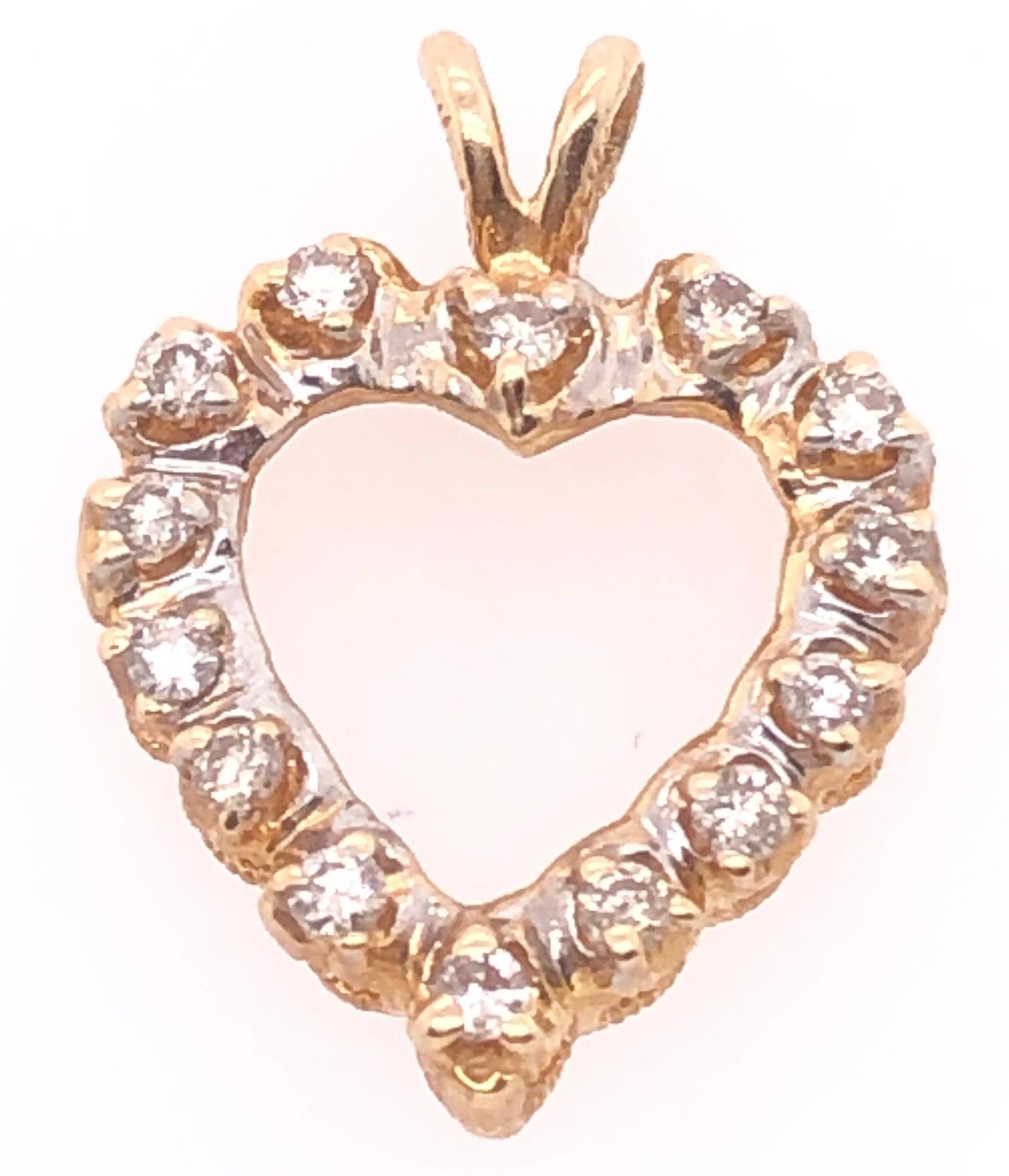 Round Cut 14 Karat Yellow Gold and Diamond Heart Pendant