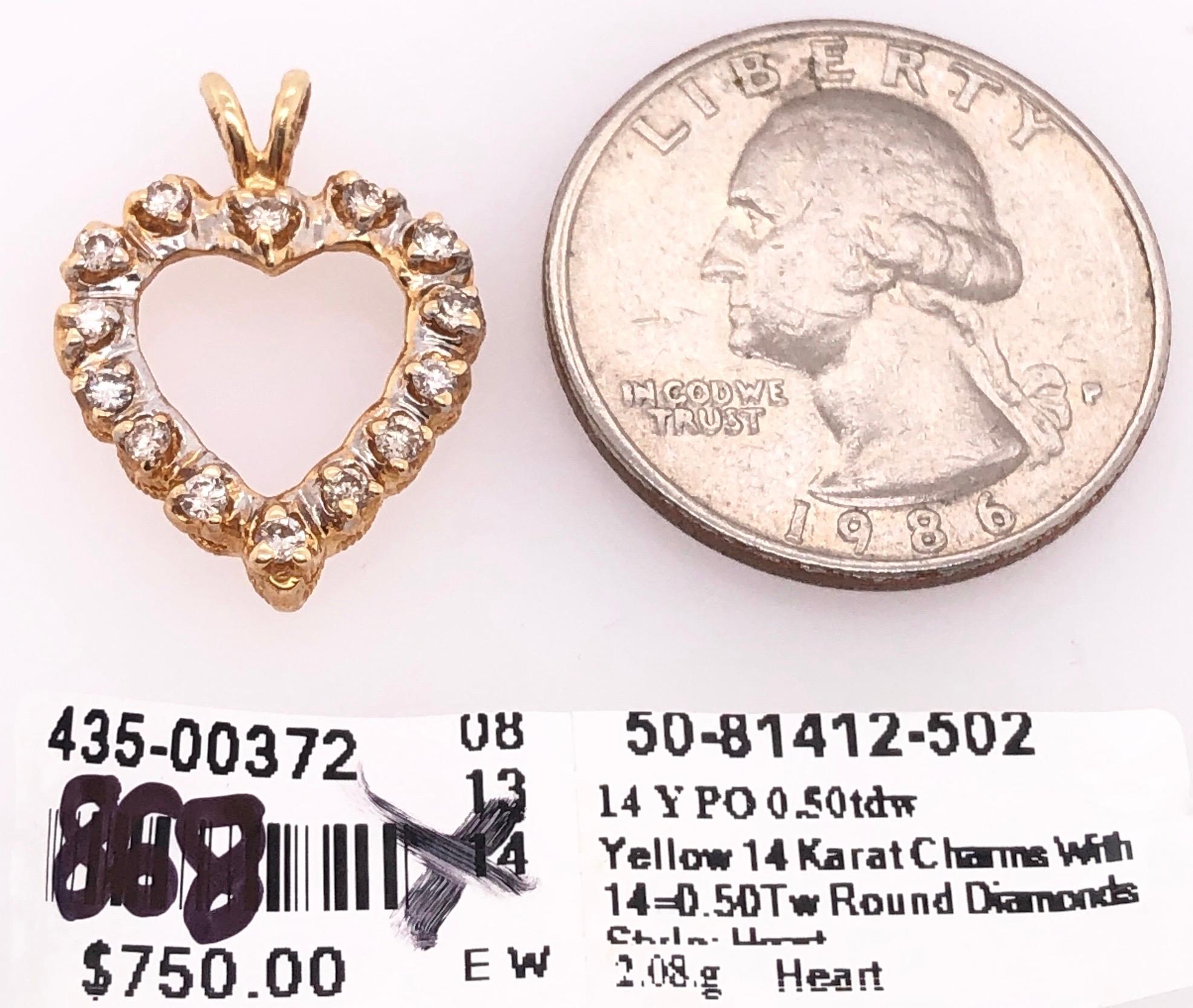 14 Karat Yellow Gold and Diamond Heart Pendant In Good Condition In Stamford, CT