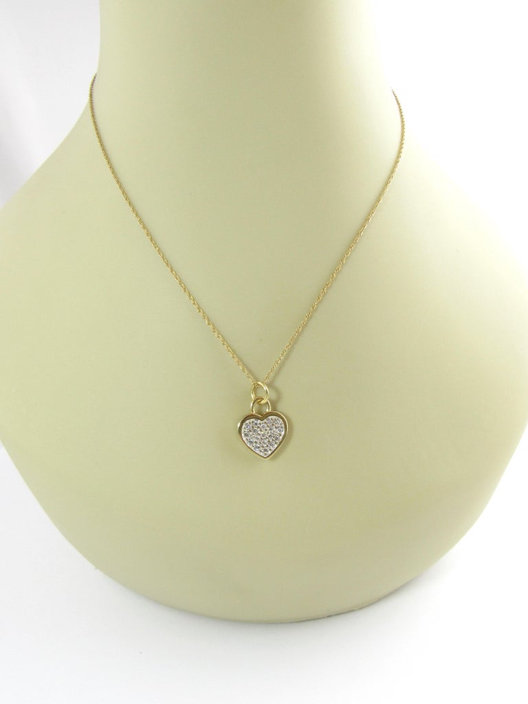 14 Karat Yellow Gold and Diamond Heart Pendant at 1stDibs