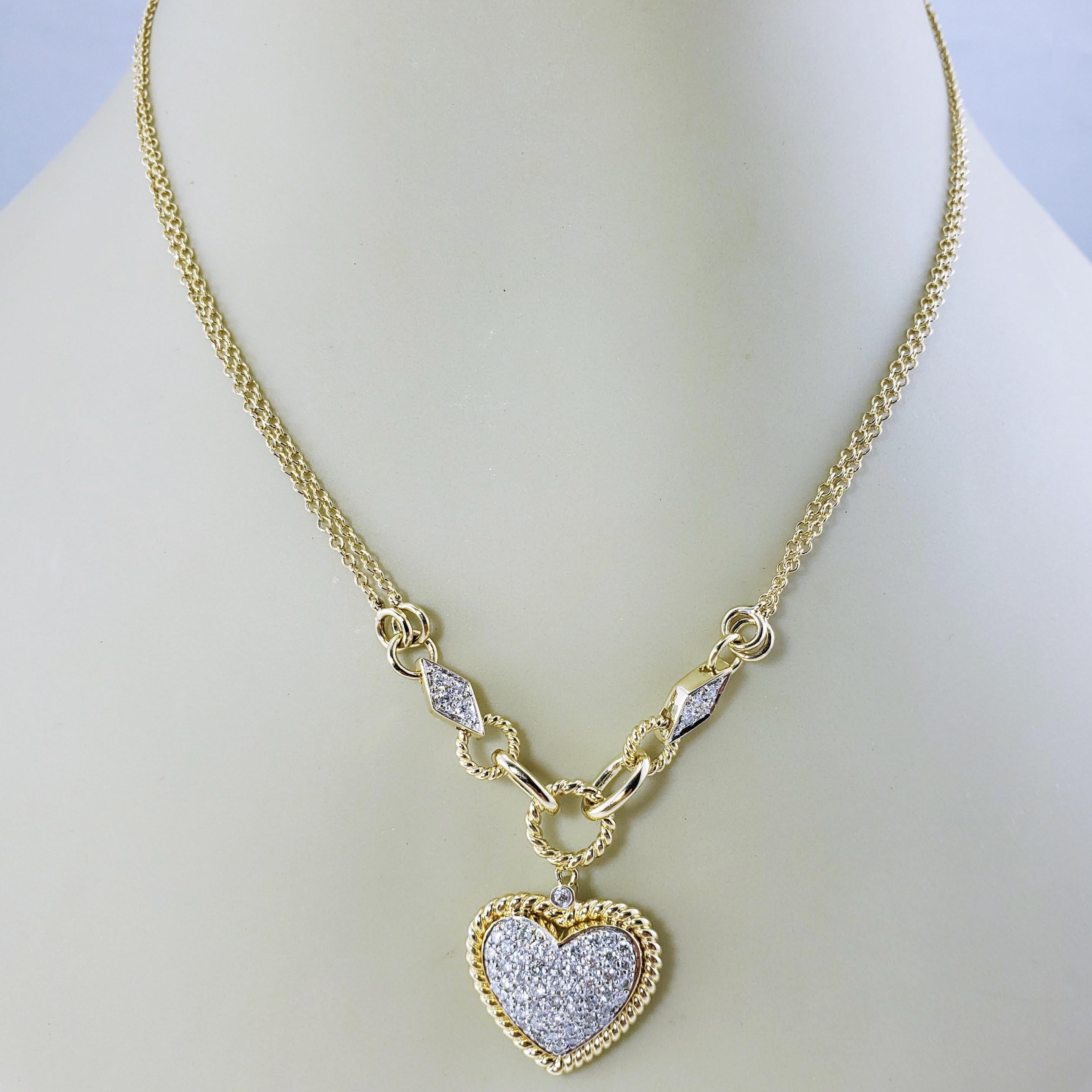 14 Karat Yellow Gold and Diamond Heart Pendant Necklace 2