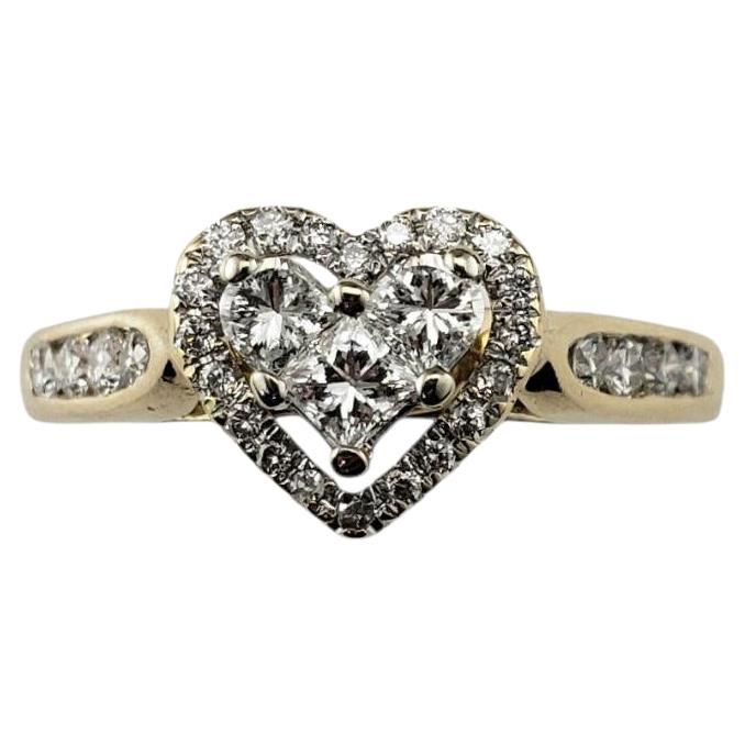 Bague cœur en or jaune 14 carats et diamants taille 7 #21376