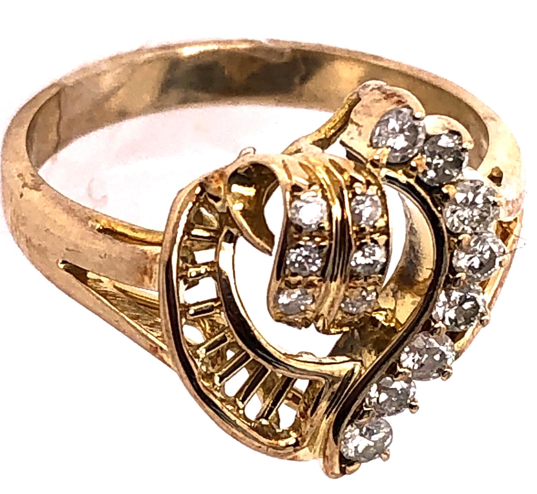 Modern 14 Karat Yellow Gold and Diamond Heart Ring For Sale