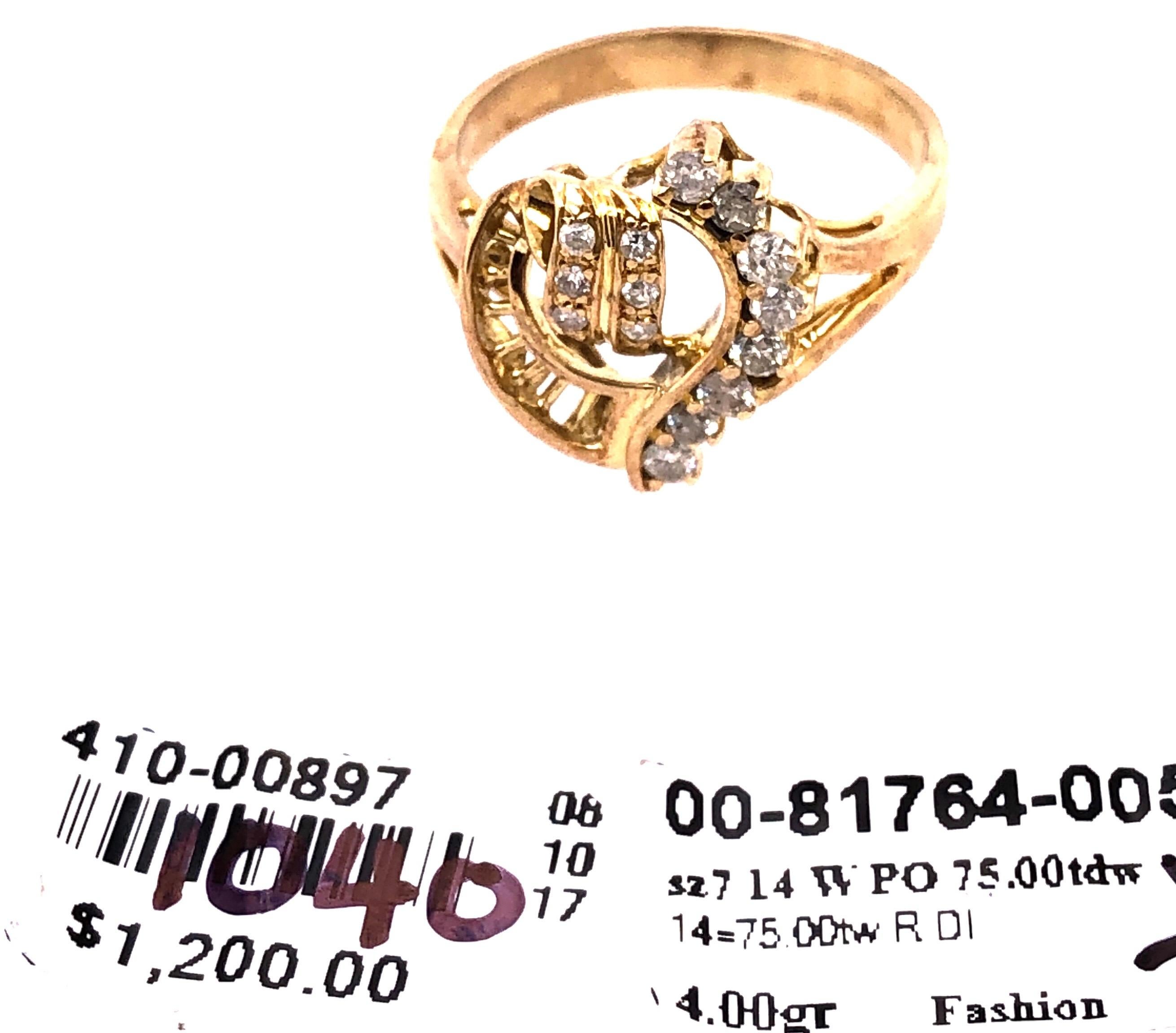 14 Karat Yellow Gold and Diamond Heart Ring For Sale 2