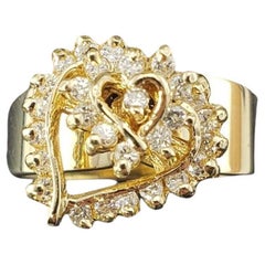 14 Karat Yellow Gold and Diamond Heart Spinner Ring Size 6 #17022