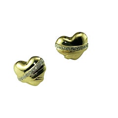 14 Karat Yellow Gold and Diamond Heart Stud Earrings #21972
