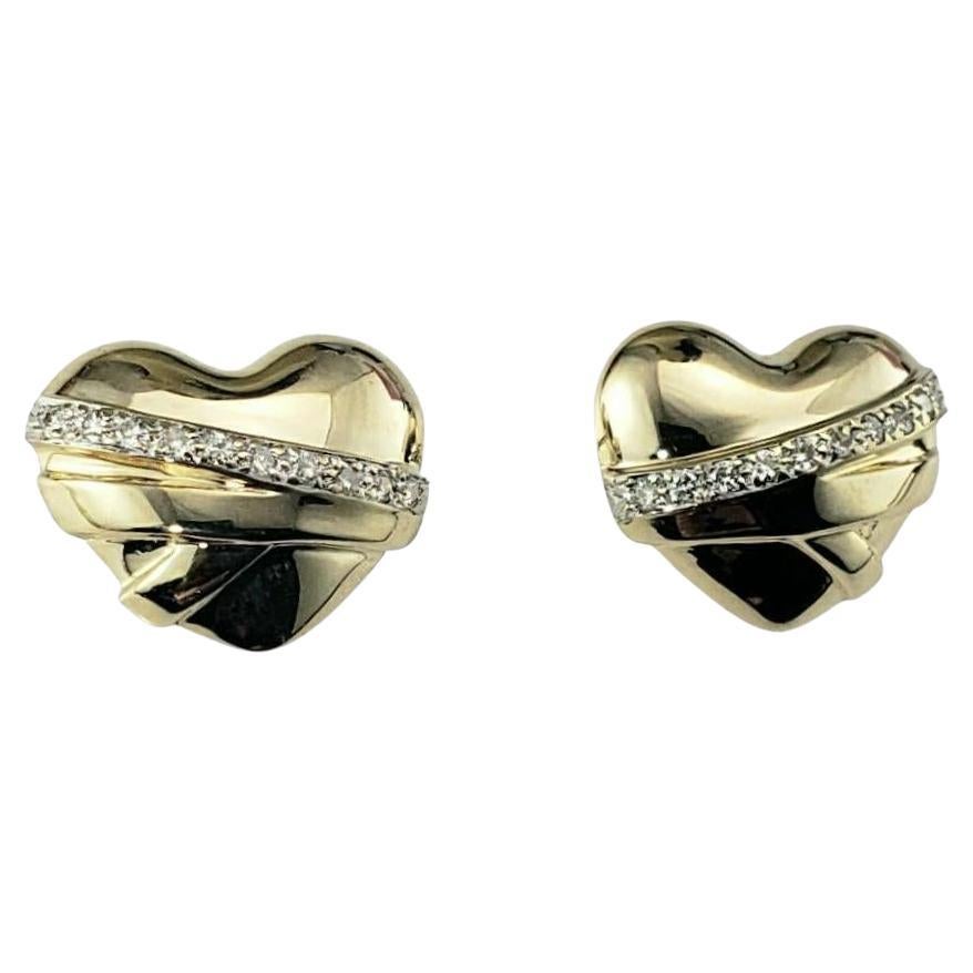 Orecchini a cuore in oro giallo 14 carati e diamanti #21972 in vendita
