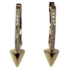 14 Karat Yellow Gold and Diamond Hoop Arrow Tip Earrings #16946