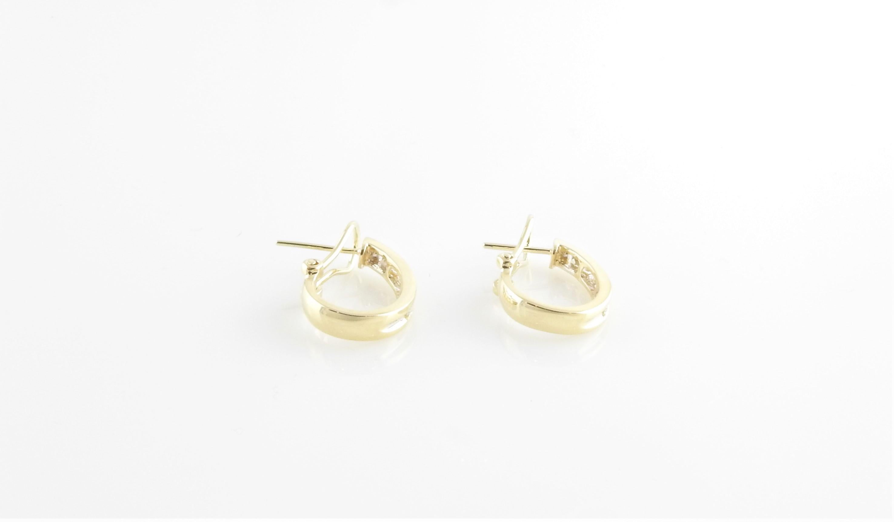 Round Cut 14 Karat Yellow Gold and Diamond Hoop Earrings For Sale
