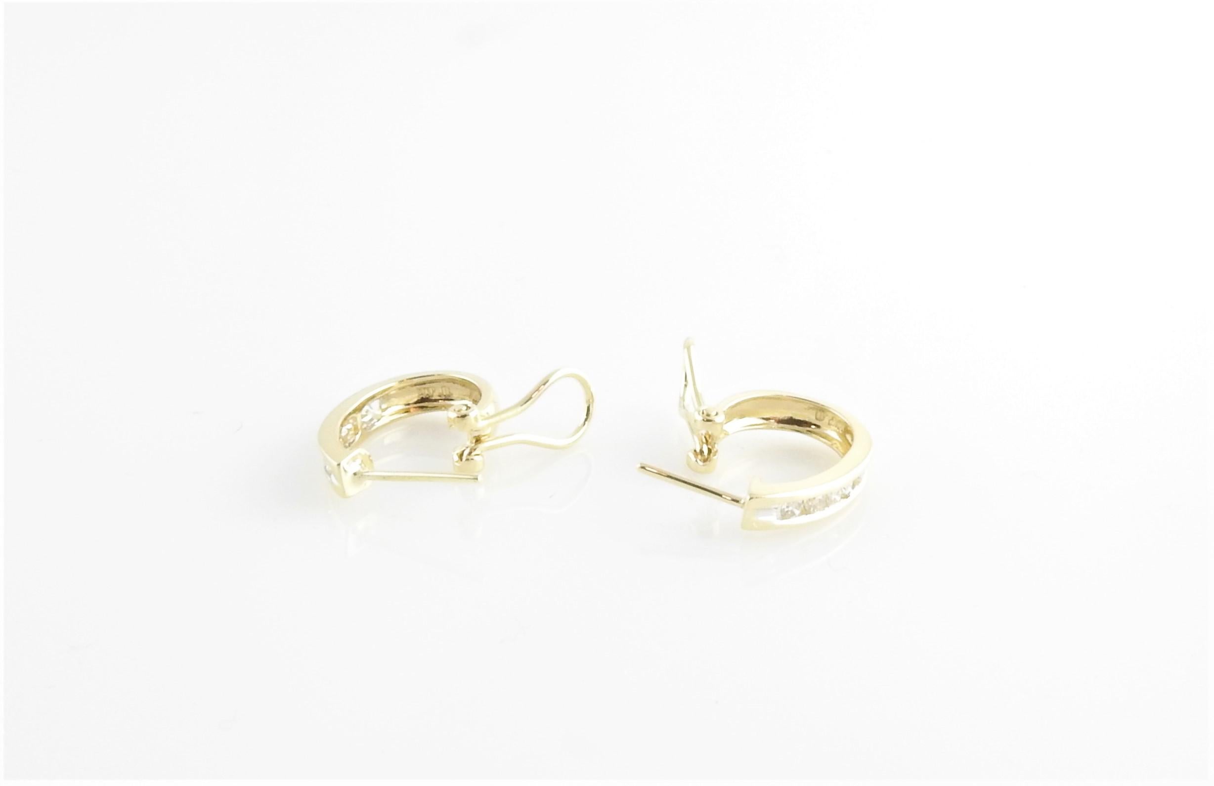 14 Karat Yellow Gold and Diamond Hoop Earrings For Sale 1