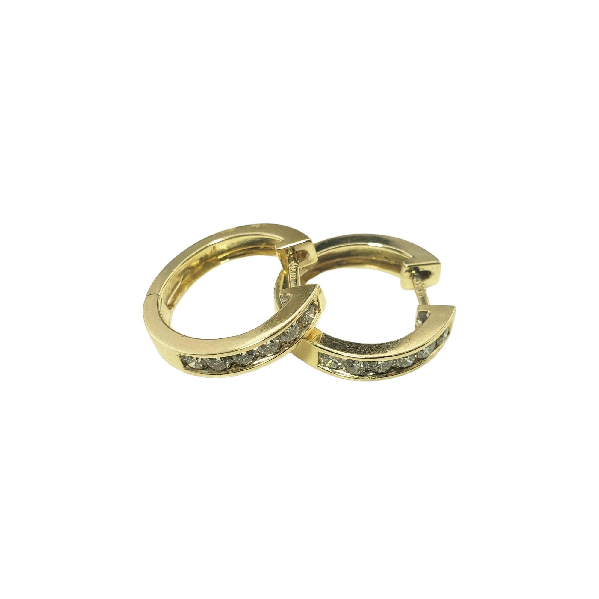 14 Karat Yellow Gold and Diamond Hoop Earrings For Sale 2