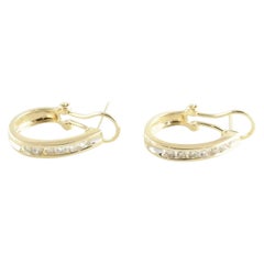 14 Karat Yellow Gold and Diamond Hoop Earrings