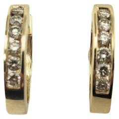 14 Karat Yellow Gold and Diamond Hoop Earrings