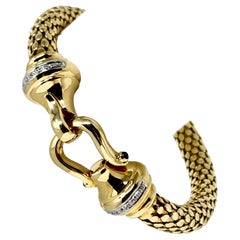 14 Karat Yellow Gold and Diamond Horse Bit Buckle Bangle Bracelet