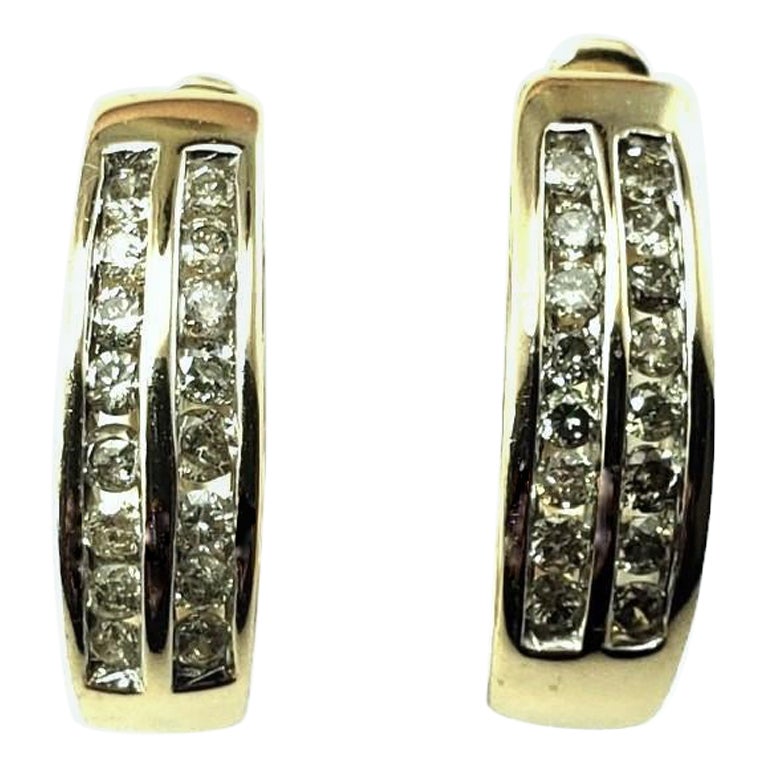 14 Karat Gelbgold und Diamant Huggie-Ohrringe #15577
