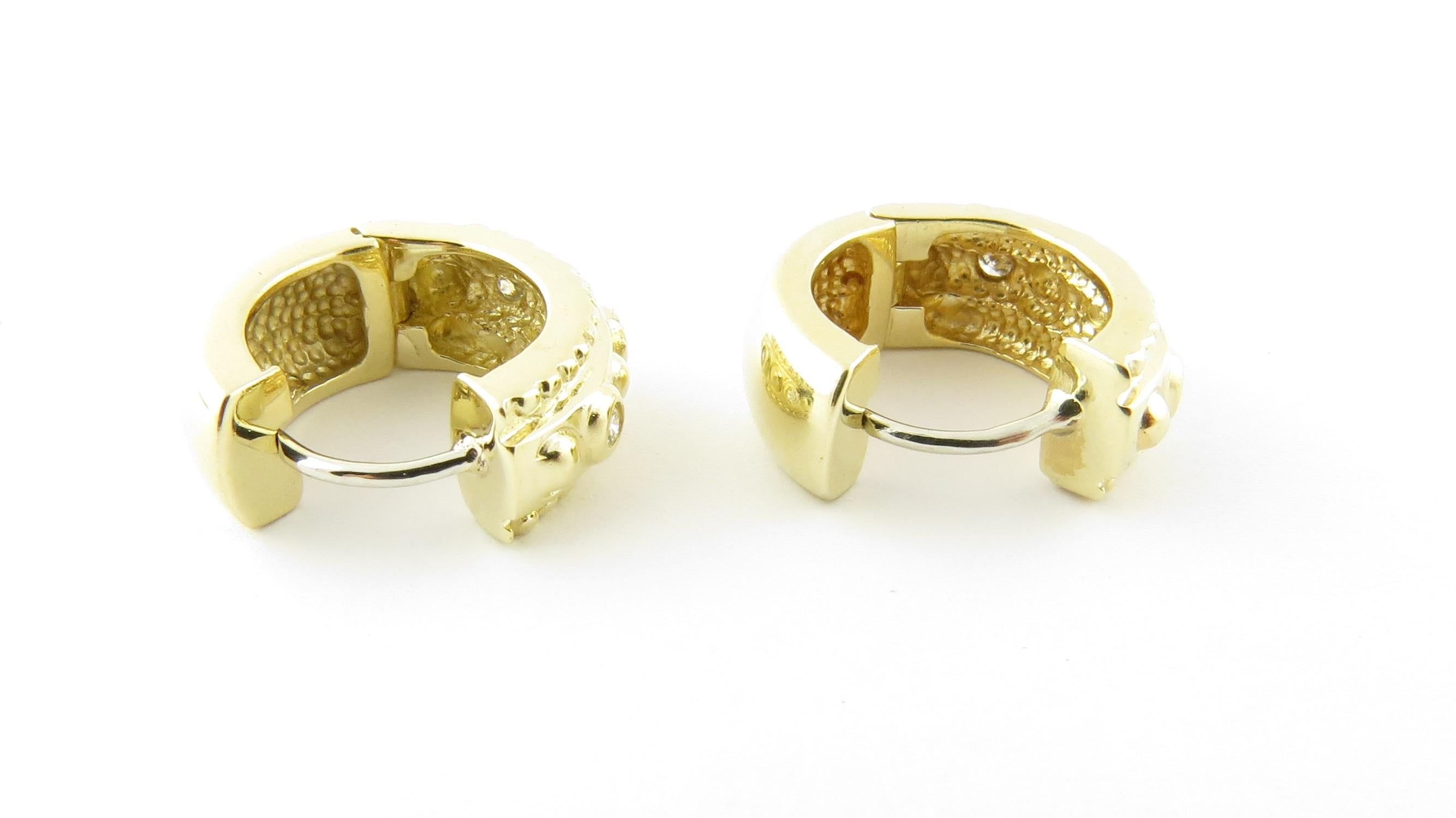 Round Cut 14 Karat Yellow Gold and Diamond Huggie Earrings