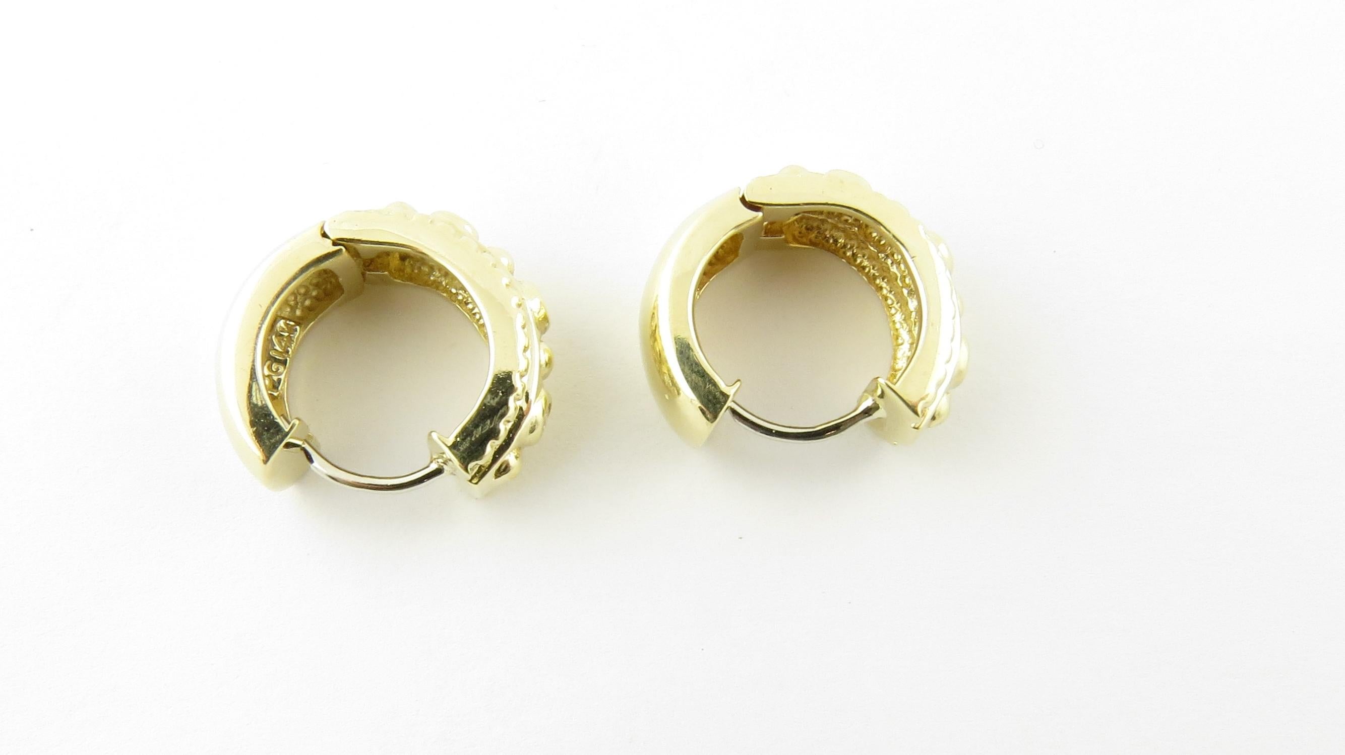 14 Karat Yellow Gold and Diamond Huggie Earrings In Good Condition In Washington Depot, CT