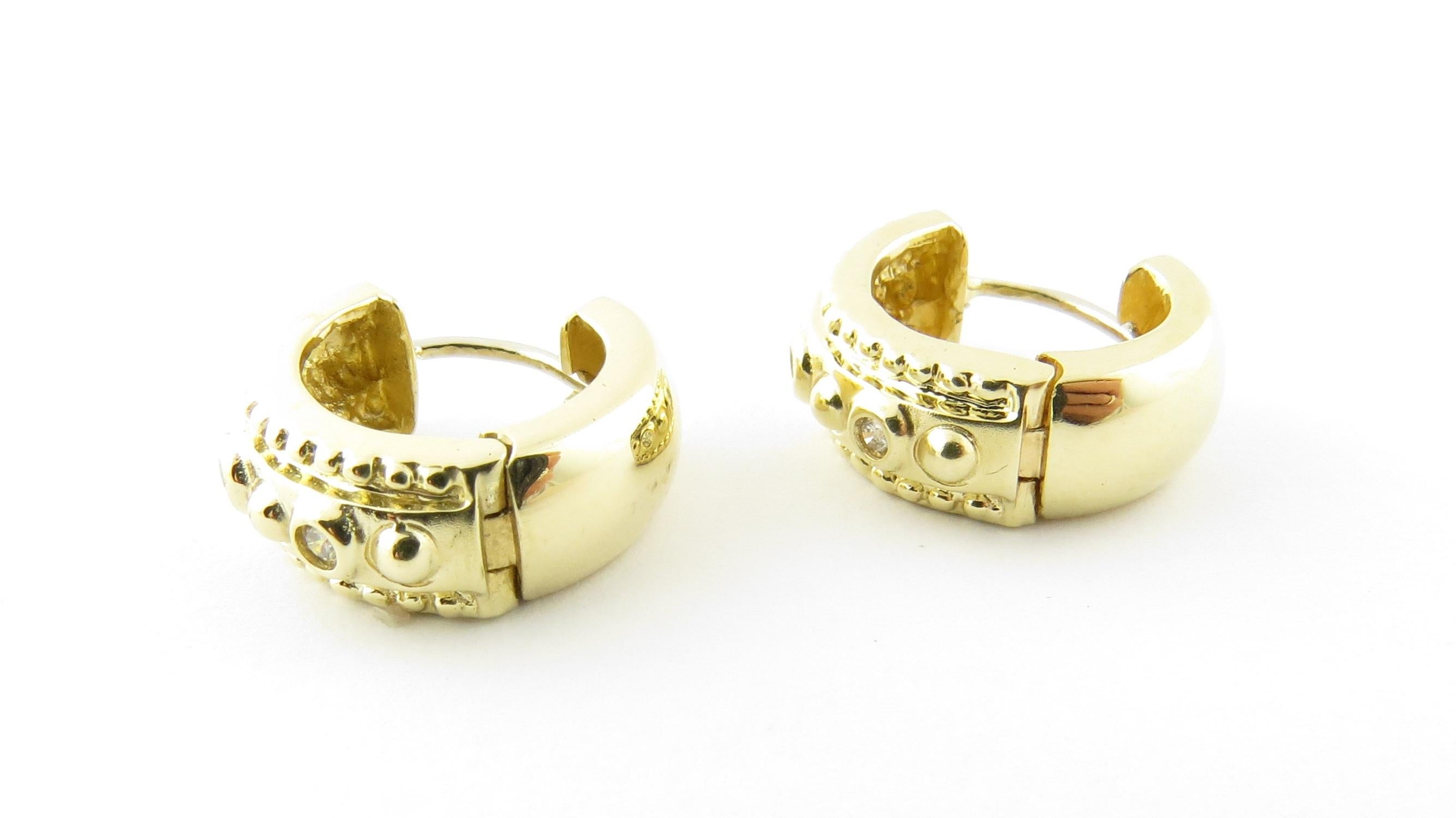 14 Karat Yellow Gold and Diamond Huggie Earrings 1