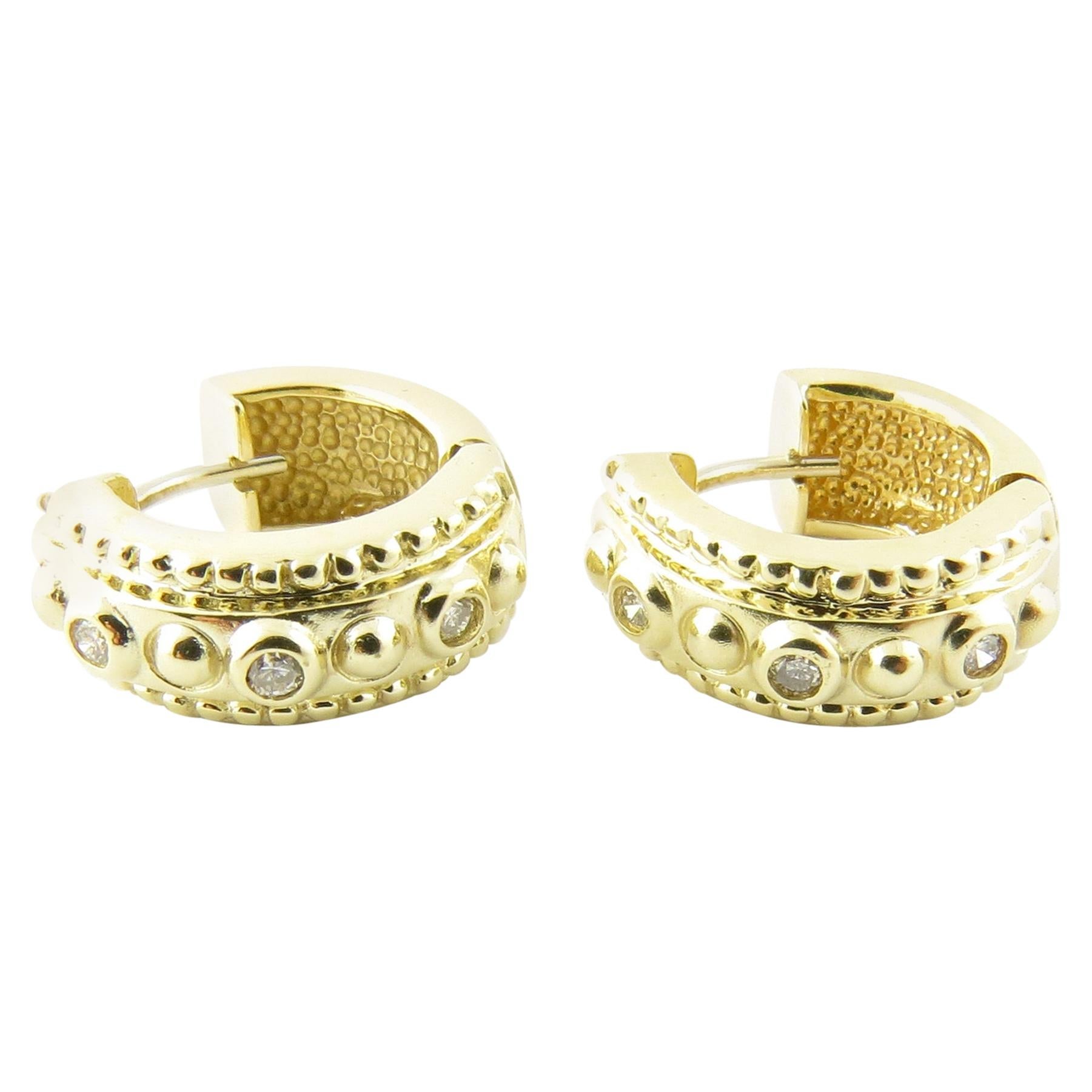 14 Karat Yellow Gold and Diamond Huggie Earrings