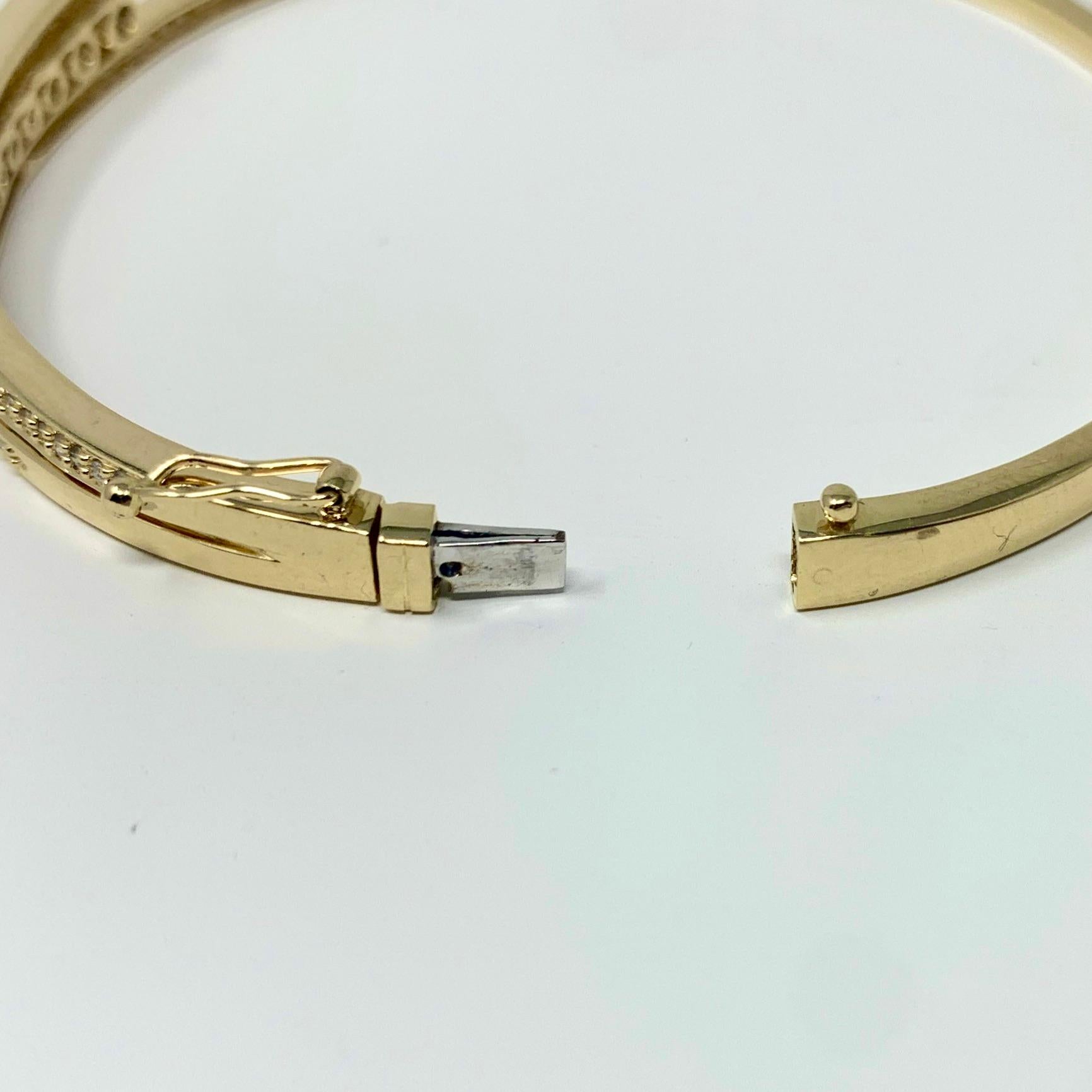 14 Karat Yellow Gold and Diamond Ladies Hinged Bangle Bracelet 1