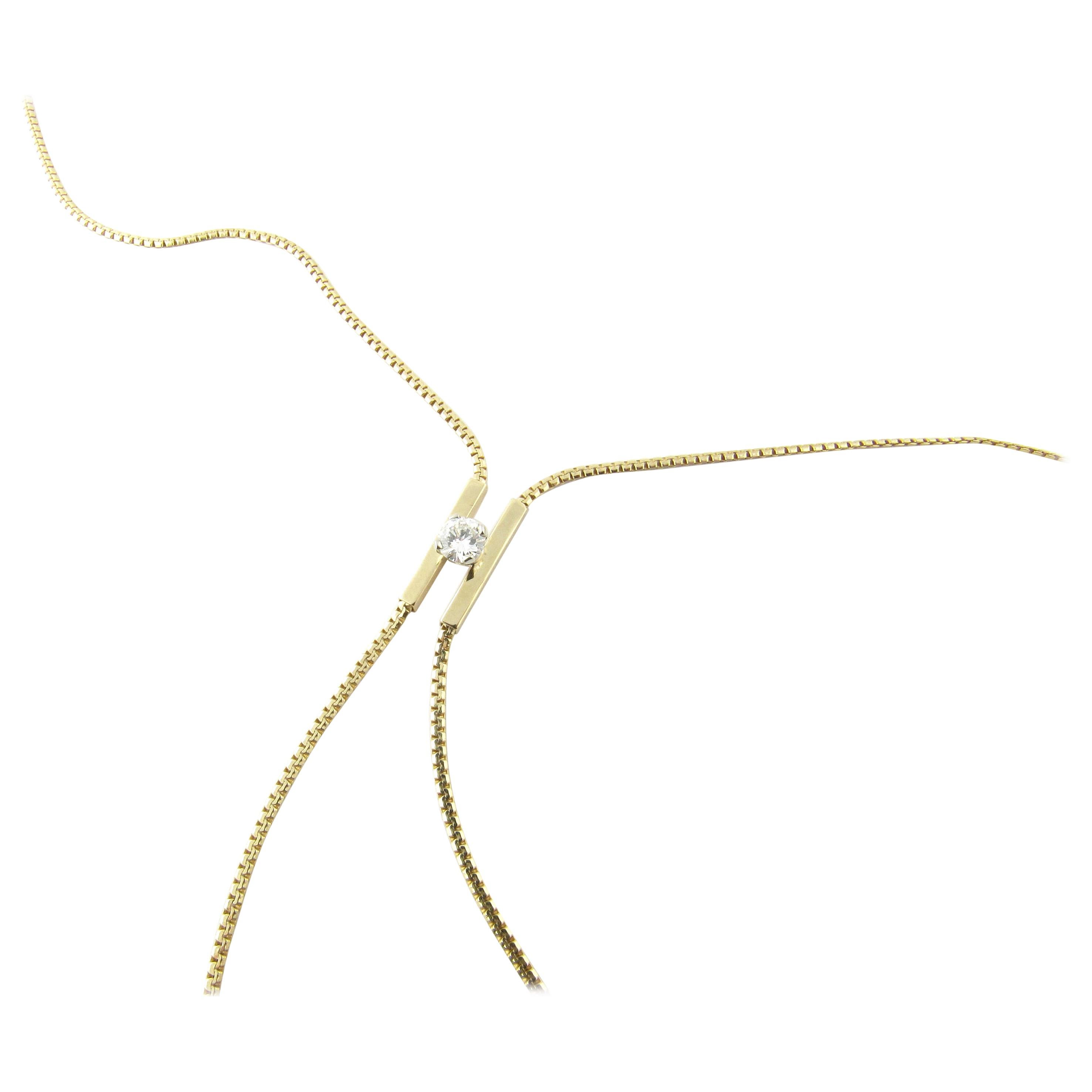 14 Karat Yellow Gold and Diamond Lariat Slide Necklace