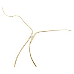 14 Karat Yellow Gold and Diamond Lariat Slide Necklace