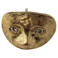 14 Karat Yellow Gold and Diamond Mask Tie Tack