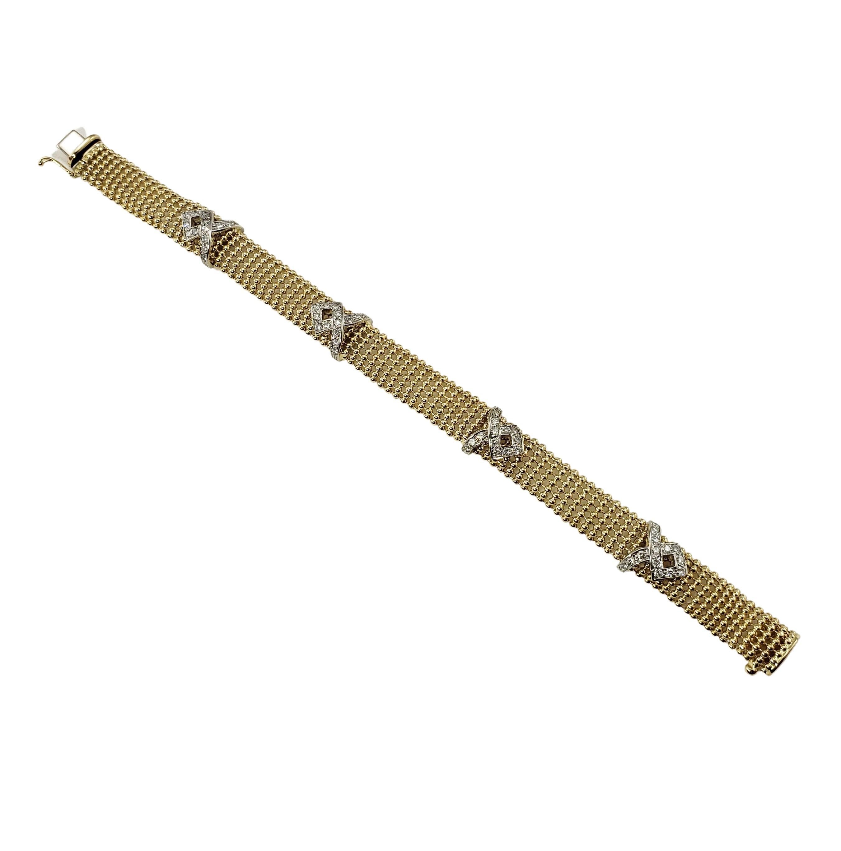 14 Karat Yellow Gold and Diamond Mesh Bracelet In Good Condition In Washington Depot, CT