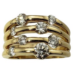 14 Karat Yellow Gold and Diamond Multi Band Ring