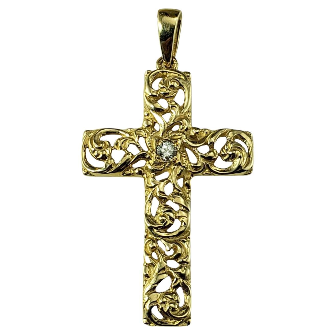 14 Karat Yellow Gold and Diamond Open Scrolling Cross Pendant #18796