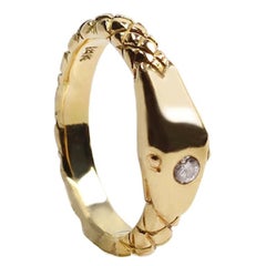 14 Karat Yellow Gold and Diamond Ouroboros Snake Ring