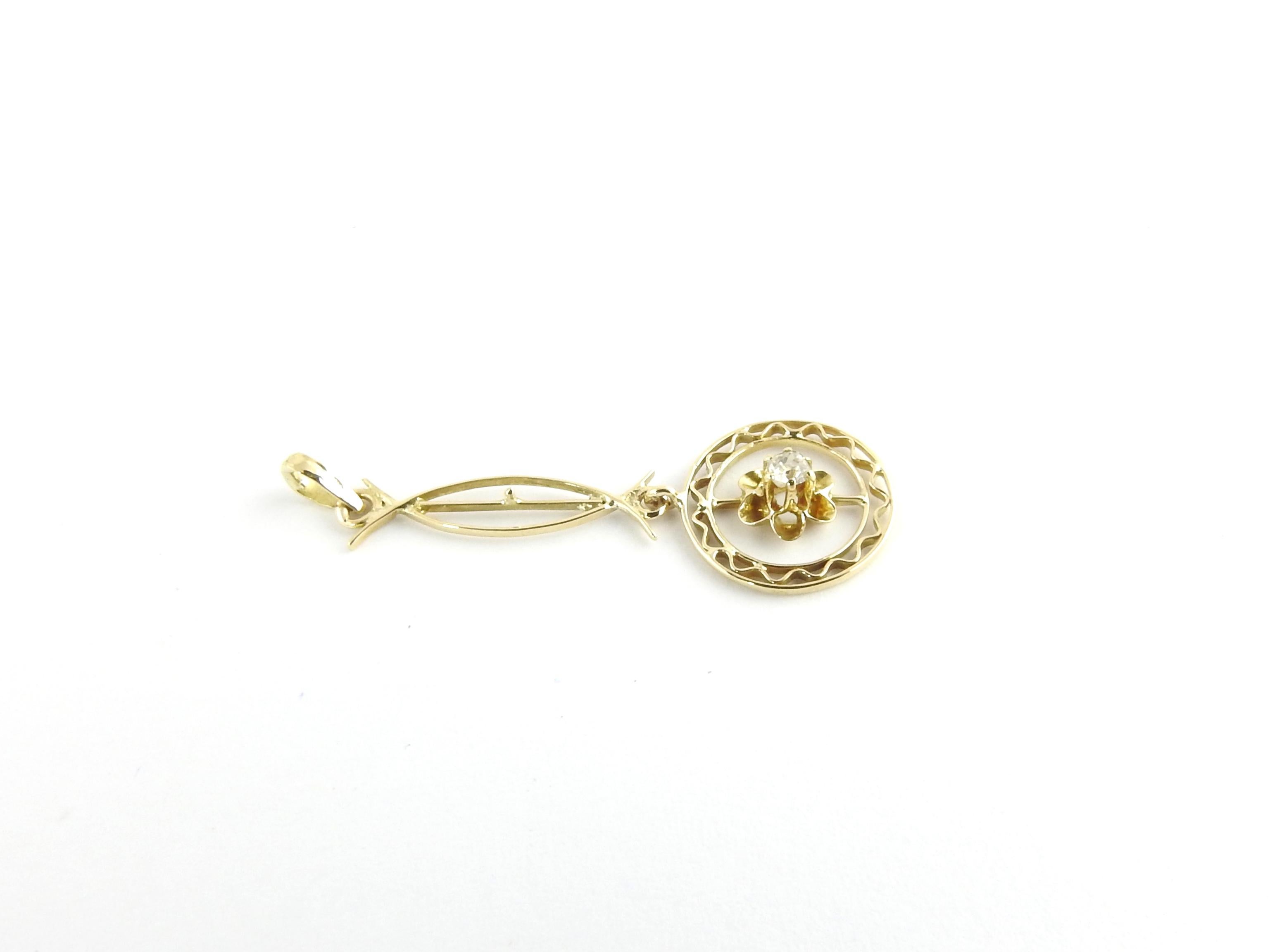 Women's 14 Karat Yellow Gold and Diamond Pendant For Sale